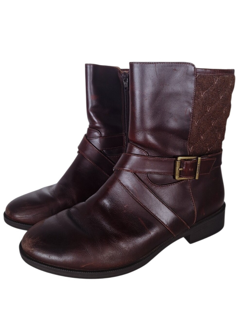 Vionic Thea Boots 6.5 Genuine Leather Weather Resistant Quilted Buckle Brown